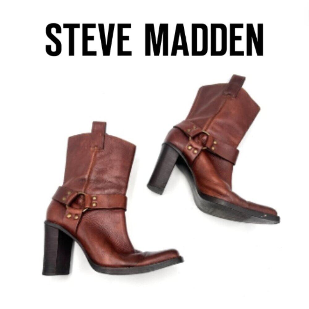STEVE MADDEN women's MELITA harness high heel leather boots - size 8.5